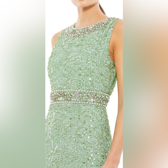 Mac Duggal sequins pit to pit 20”, waist is 18 and from shoulder to floor 60”. - Picture 3 of 3